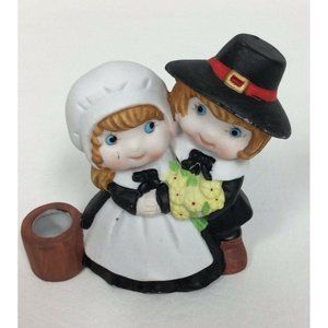 Vintage Ceramic Pilgrim Candle Holder Thanksgiving Centerpiece 3.5" A